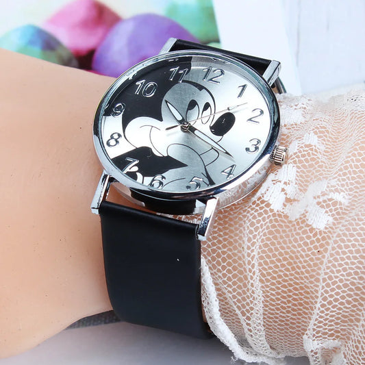 Disney Mickey Mouse Women Watches for Girls Black Leather Strap ultrathin Ladies Watch Quartz Clock Wrist Relogio Feminino