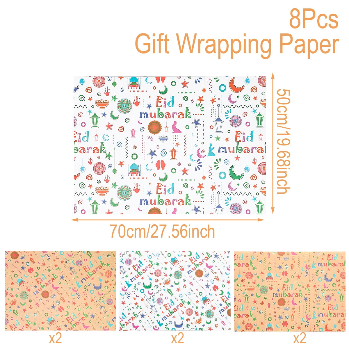 Eid Mubarak Kraft Wrapping Paper Eid Ramadan Kareem Decoration For Home 2025 Islamic Muslim Party Supplies Gifts Eid Al-Fitr