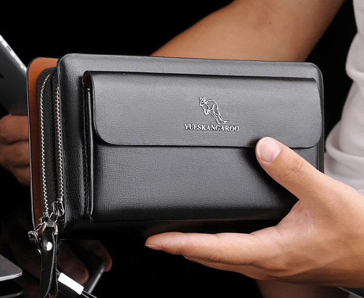 Luxury Brand Men Wallets with coin pocket Double Zipper Male Wallet long Large Men Purse coin Clutch Bag Black Business Clutch