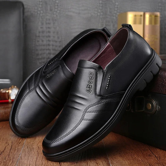 Man Sport Shoe Loafers Men Non-slip Leather Slip-on Black Driving Shoes Sneakers Male Dress Shoes Light Breathable Footwear Flat