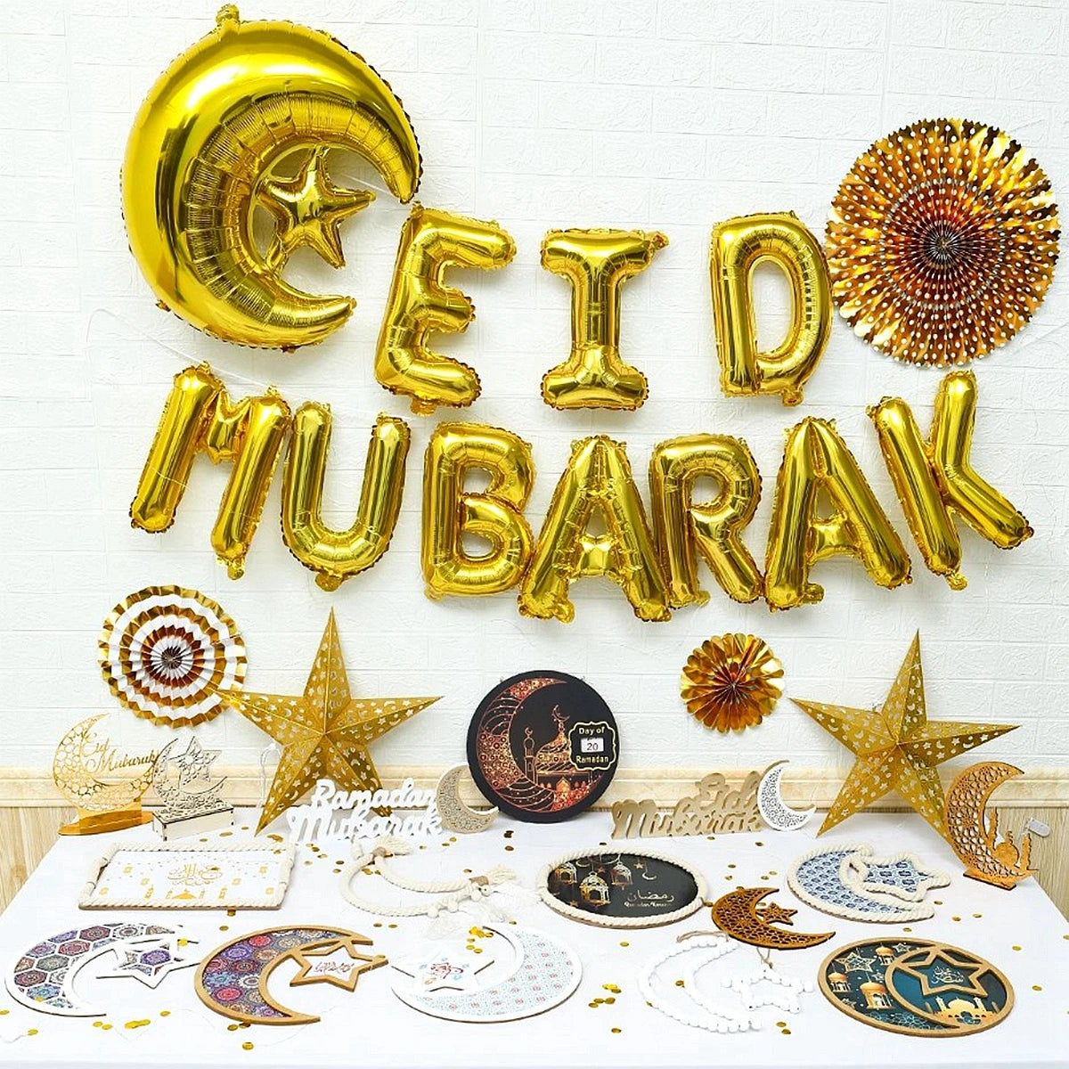 Eid Mubarak Banner Bunting Balloons Plates Tablecloth Kareem Ramadan Decoration For Home 2024  Muslim Islamic Party Supplies