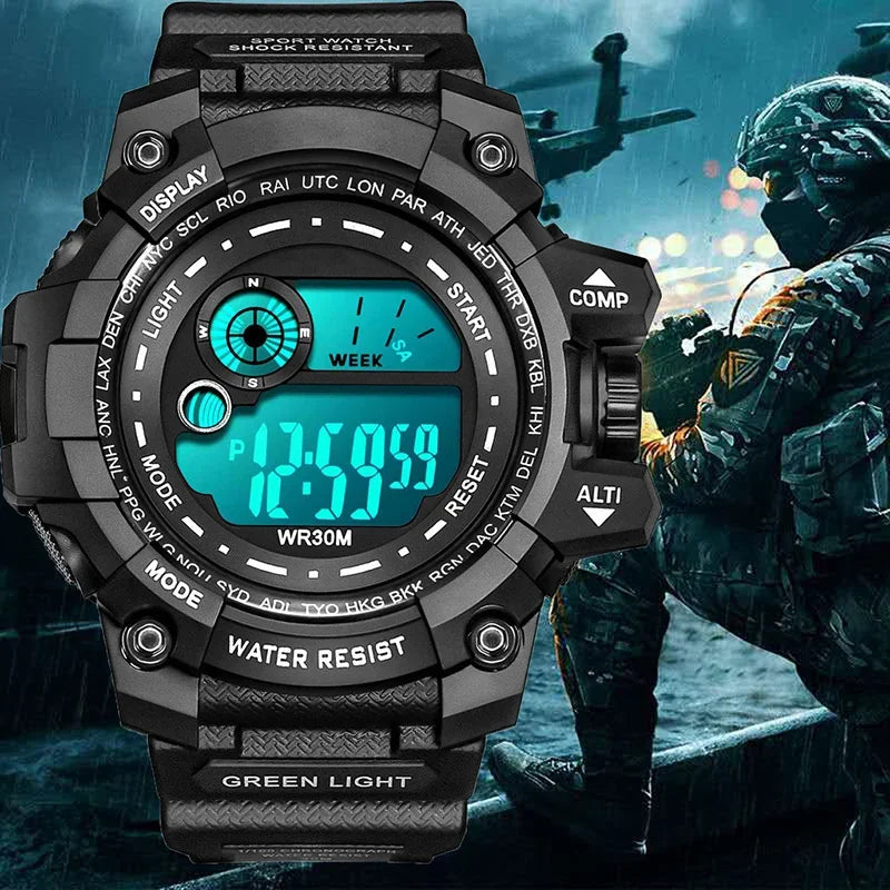 YIKAZE Men's Sport Watch Stopwatch Count Down Multifuction Men Digital Watches Waterproof Outdoor Military Clock Gift Watch