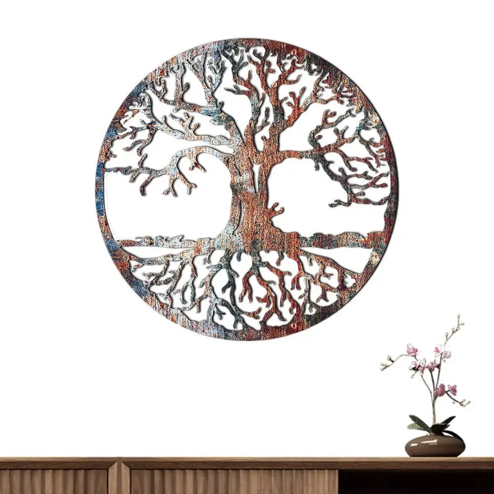 2D Iron Tree Wall Sculpture Life Tree Silhouette Decor Life Tree Wall Art Hollowed Out Hanging Sign For Farmhouse Home Wall