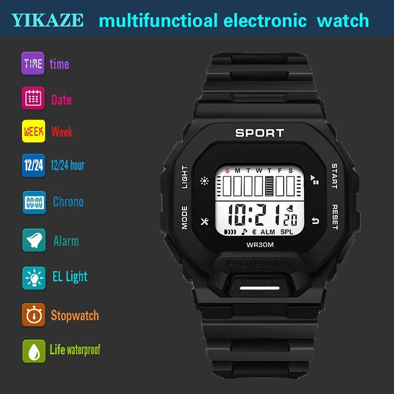 YIKAZE Men Women Sports Watches Multifunction Military Digital Watch Waterproof Fitenss Electronic Wristwatch for Student Man