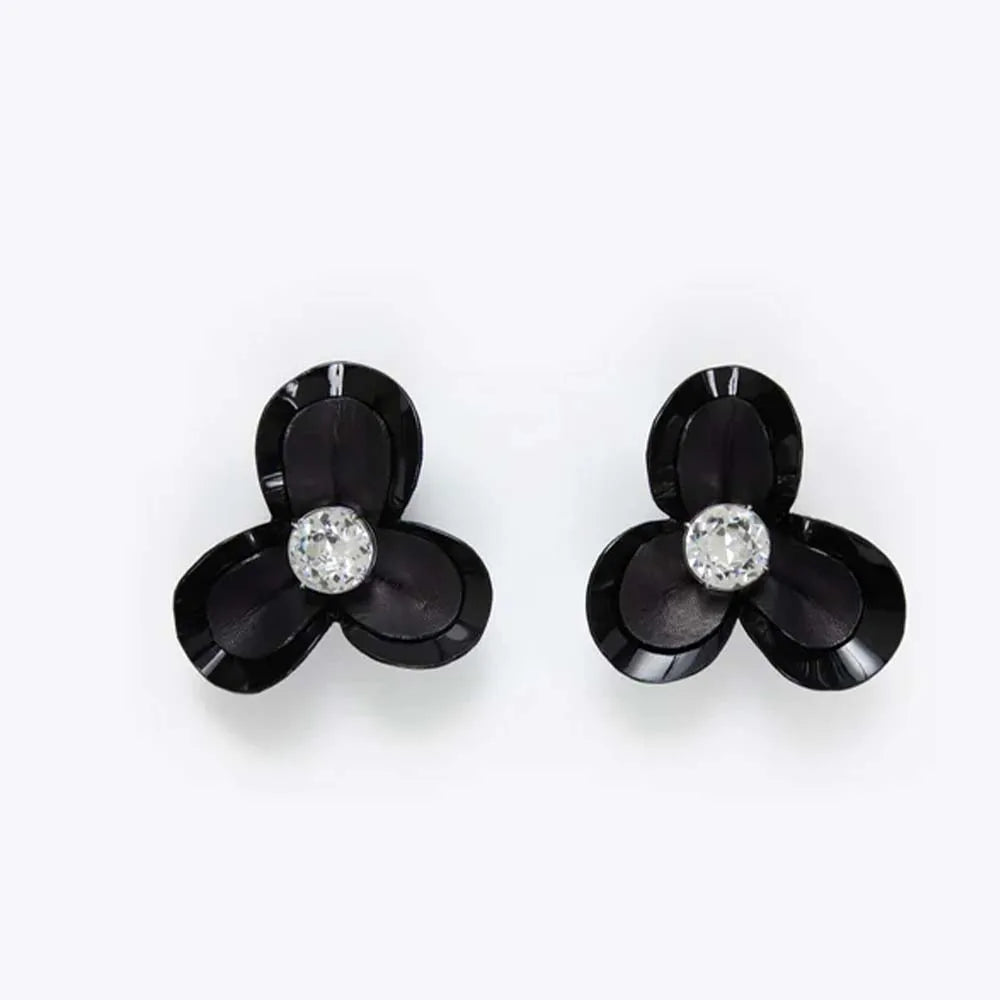 Stonefans Black Flower Ear Clip Without Piercing Jewellery for Girl Elegant Ear Cuff Wedding Earrings Luxury Designer 2024 Gifts