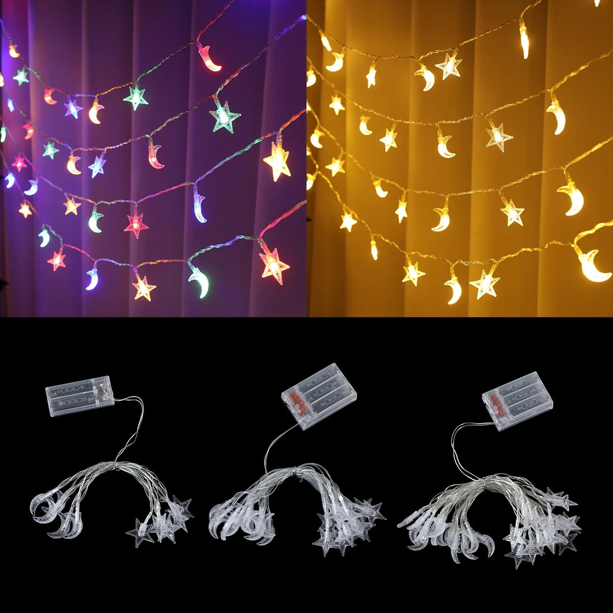 Star Moon LED Light String 2025 Eid Mubarak Ramadan Decoration for Home Ramadan Kareem Gift Islamic Muslim Party Decor Supplies