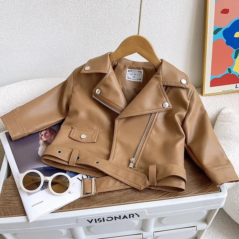 Spring New Girls Leather Jackets For 2-8 Years Children Classics Fly Coats Kids Clothing Baby Girls Fashion Pu Outerwear