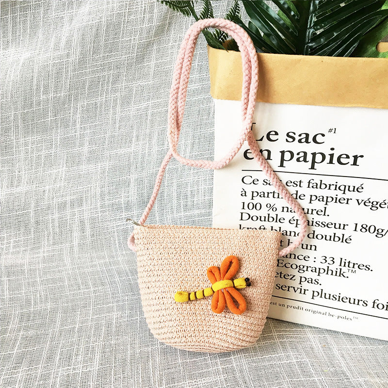 Summer Children's Straw Woven Messenger Bag Lovely Girls Small Coin Purse Handbags Baby Kids Mini Shoulder Bags Princess Wallet