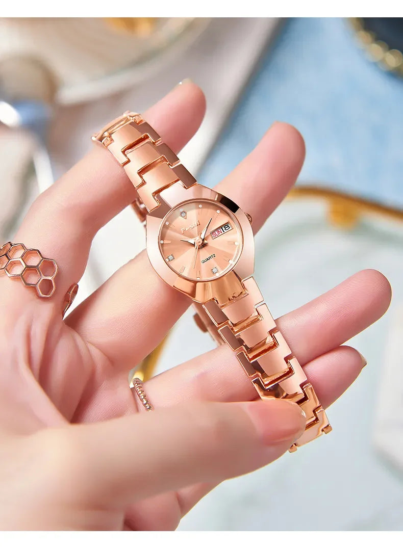 POSHI Fashion Quartz Girls Watch Stainless Steel Simple Women Watch Date Week Waterproof Thin Lady Business Clock  Wristwatch