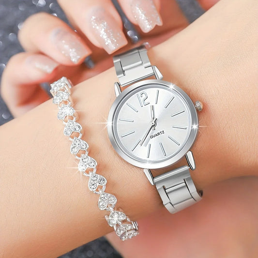 2Pcs Quartz Watches For Women Alloy Wrist Watch Bracelet Great Gift For Her Mom Girlfriend Gifts For Eid