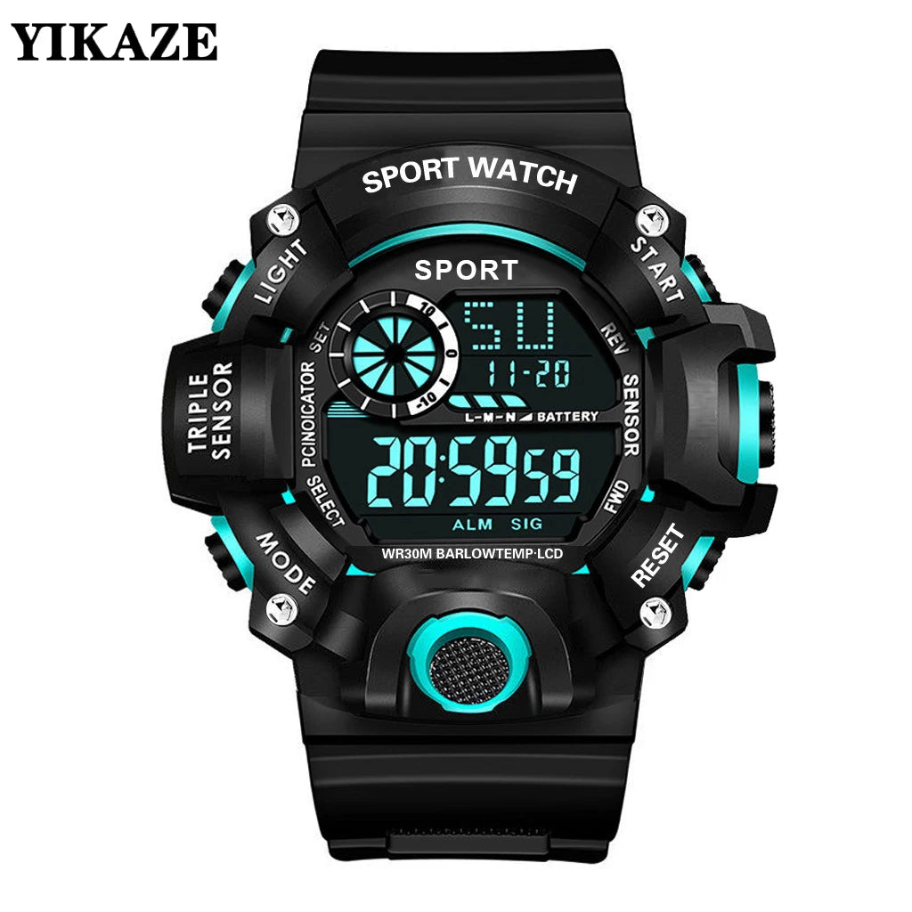 YIKAZE Men's LED Digital Watch Men Sport Watches Fitness Electronic Watch Multifunction Military Sports Watches Clock Kids Gifts