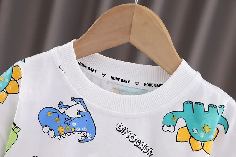 Summer Baby Boys Clothing Suits Childrens Set Dinosaur Print Tshirt+Denim Shorts 2 Pcs/sets Fashion  Children'clothes