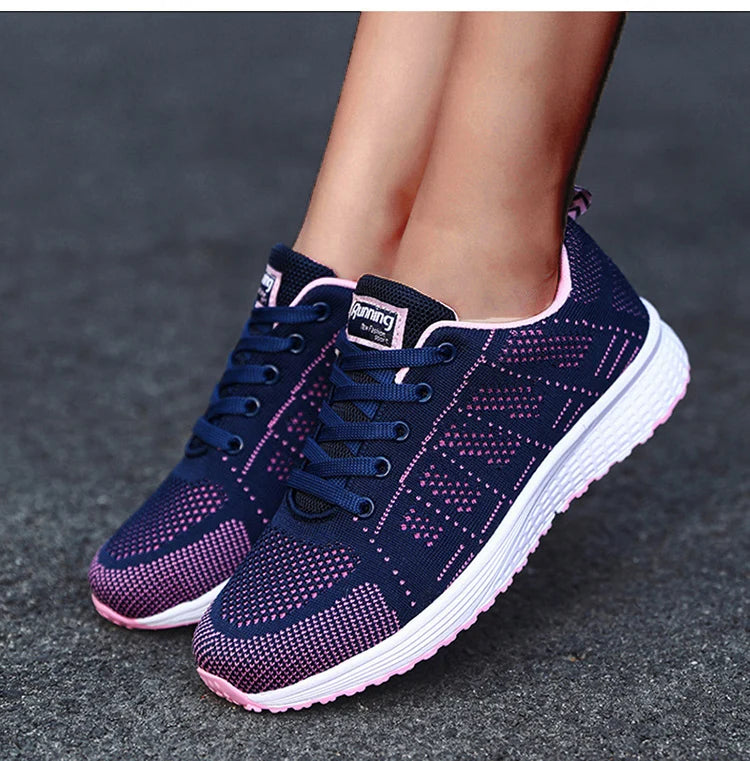 Women's Sneakers 2024 New Fashion Breathable Solid Color Walking Sneakers Women Mesh Fabric Lace Up Shoes Women Female Footwear