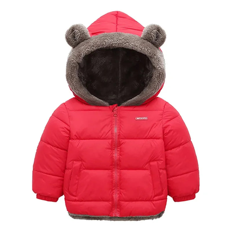 Children Thick Down Jackets Winter Thicken Plush Coats For Boys Girls Solid Color Hooded Jackets 2-6 Years Kids Parka Outerwear