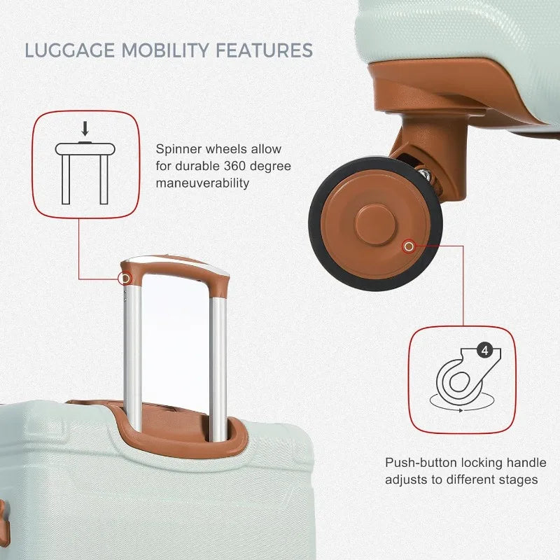 Luggage Sets 3 Piece Suitcase, Hardside Suit case with Spinner Wheels Lightweight TSA Lock, Ivory/Brown, 20/24/28 Inch