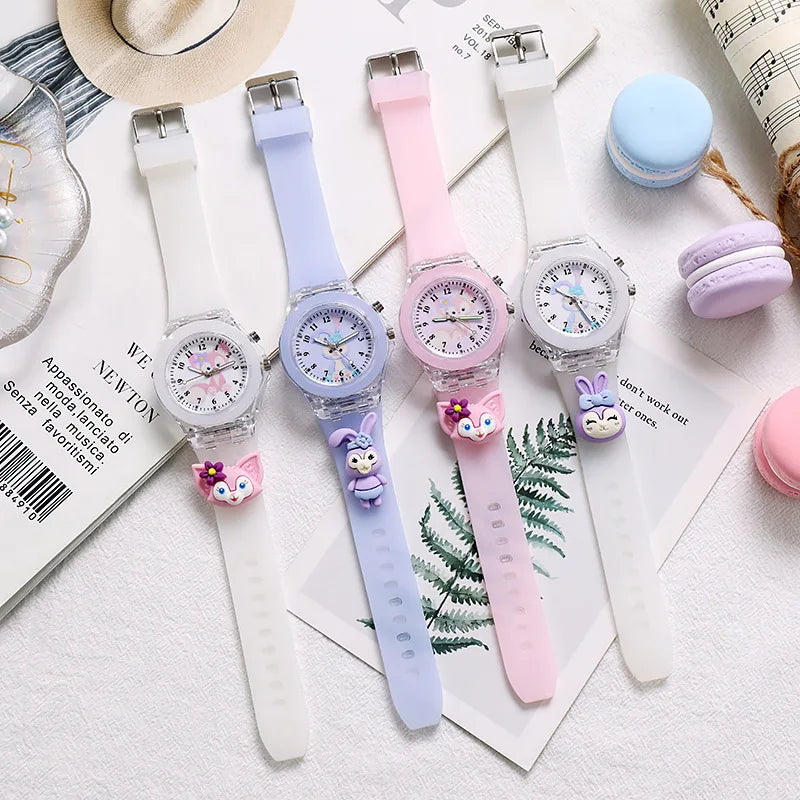 3D Mickey Children Watches Girls Color Light Source Silicone Minnie Kids Watch Ladies Quartz Clock Gifts Relogio Feminino