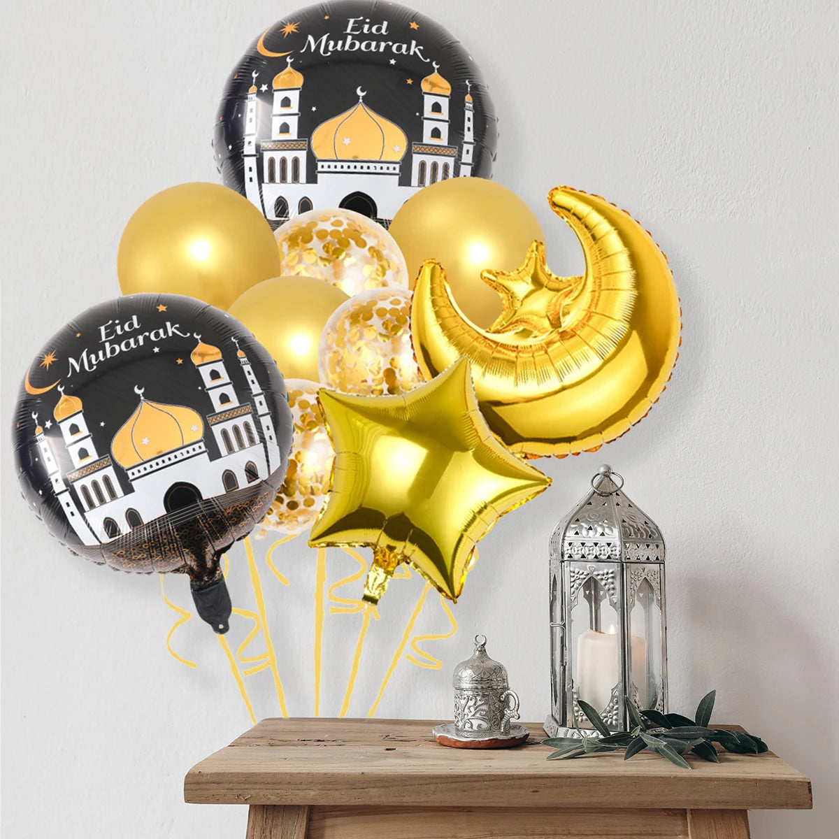 Stars Moon Confetti Balloon Bundle Eid Mubarak Ramadan Decoration 2025 Muslim Islamic Party Supplies Ramadan Kareem Foil Ballons