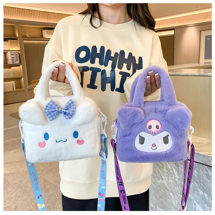 Sanrio Bag Kawaii Kuromi Cinnamoroll My Melody Cartoon Anime Plush Handbag Cosmetic Bag Travel Storage Bag Women Girl Gifts