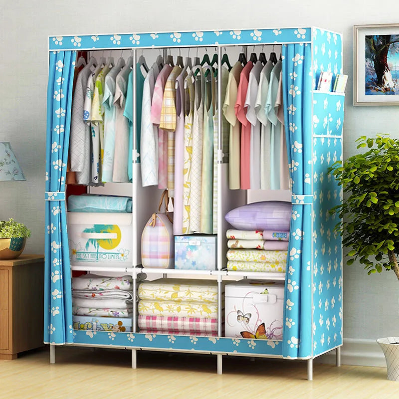 Reinforced Simple Cloth Wardrobe Storage Wardrobe Dust Proof Wardrobe Dormitory Steel Frame Reinforcement Combination Simple