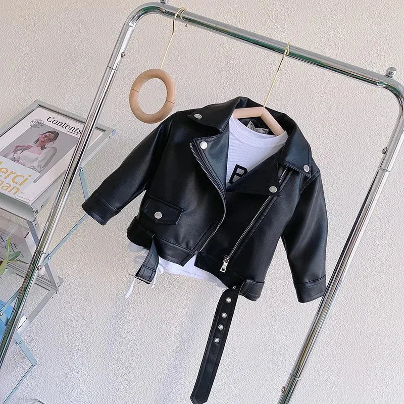 Spring New Girls Leather Jackets For 2-8 Years Children Classics Fly Coats Kids Clothing Baby Girls Fashion Pu Outerwear