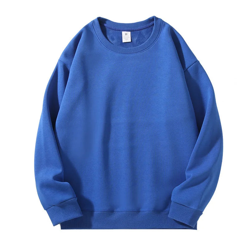 Cotton Thick Sweatshirt Couple Solid Color Fleece Top Loose Round Neck Long Sleeve Bottoming Shirt Men Women Casual Sweatshirt