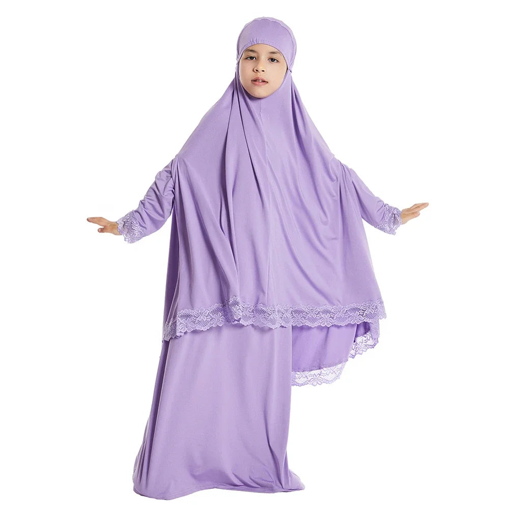 Traditional Muslim Kids Khimar Abaya Dress Islamic Big Hijab Burka Long Skirts Arab Shawls Headscarf Prayer Robe Ethnic Clothing