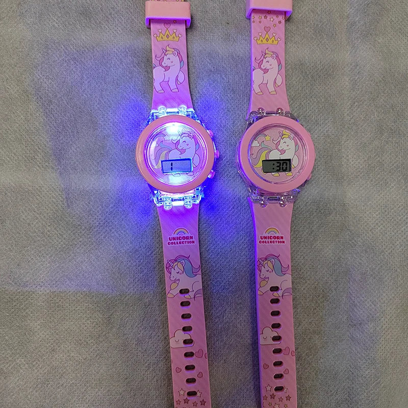 Girls Kids Children Cartoon Unicorn Collection Digital Electronic Flash Glow Up Light Colourful Birthday Party Gifts Watches