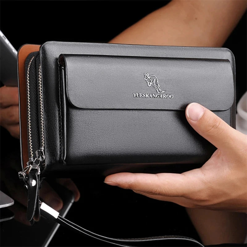 Luxury Brand Men Wallets with coin pocket Double Zipper Male Wallet long Large Men Purse coin Clutch Bag Black Business Clutch