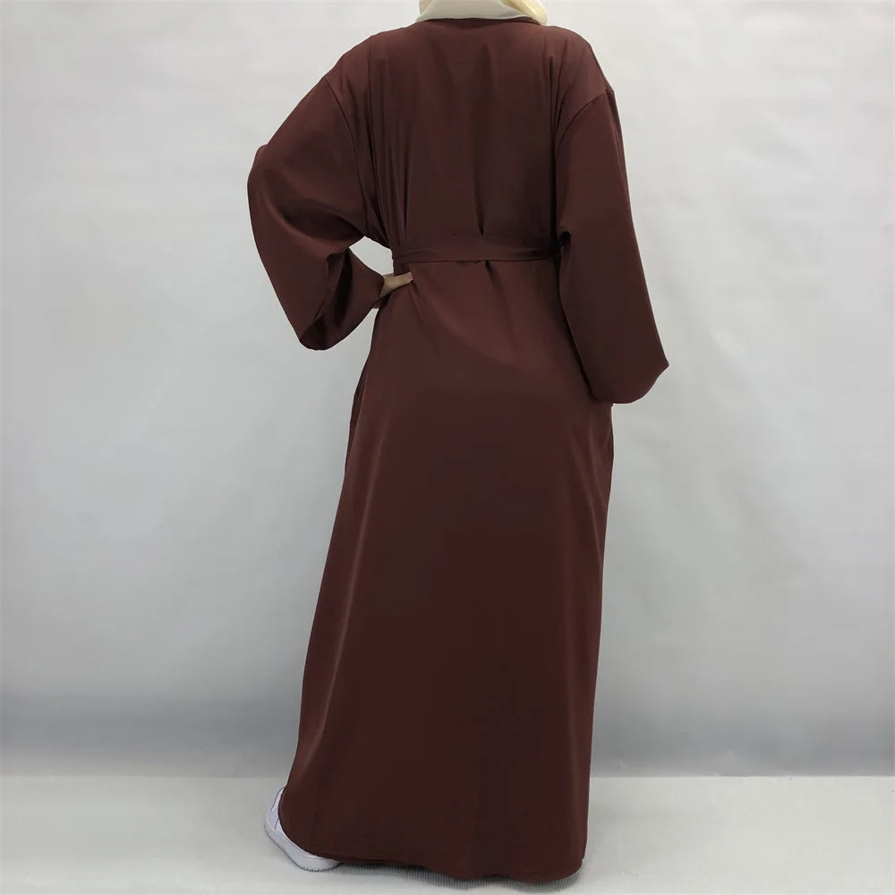 Dropshipping Nida 2 Piece Abaya Set Kimono Match Inner Slip Islamic Clothing Dubai Muslim Women Maxi Dresses with Belt Pockets