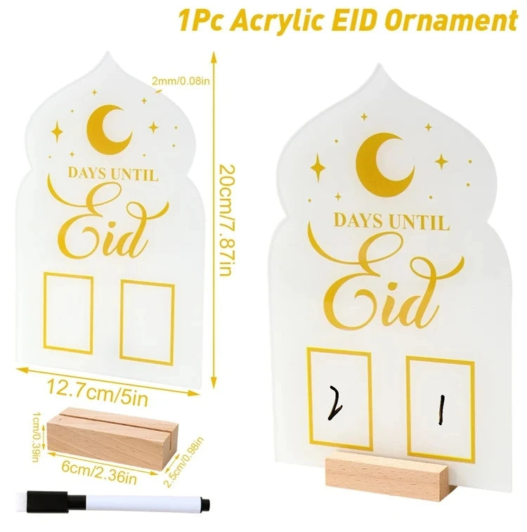 Acrylic Ramadan Countdown Calendar EID Mubarak Ornament Ramadan Decorations for Home Muslim Islamic Festival Party Supplies 2024