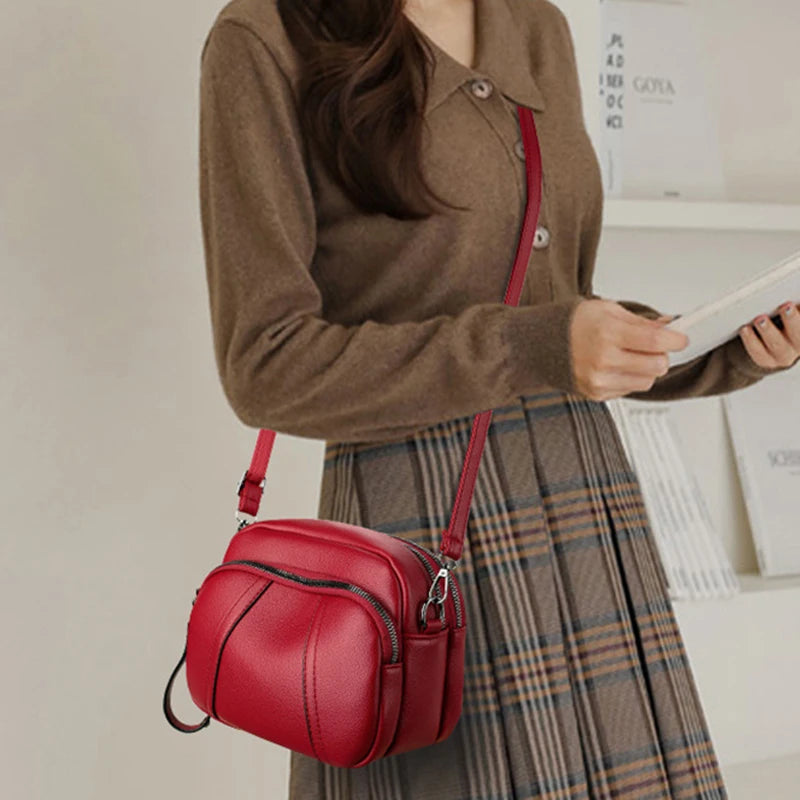 Solid Color Fashionable Rivet Zipper Women's Mobile Phone Bag Simple Soft Leather Shoulder Crossbody Small Square Bag