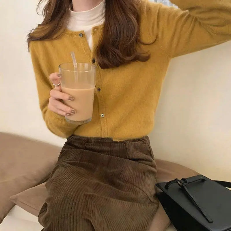 Spring Autumn Knitted Cardigan Women's Elegant Loose Solid Sweater Coat Soft All Match Multicolor Korean Commuting Cardigan