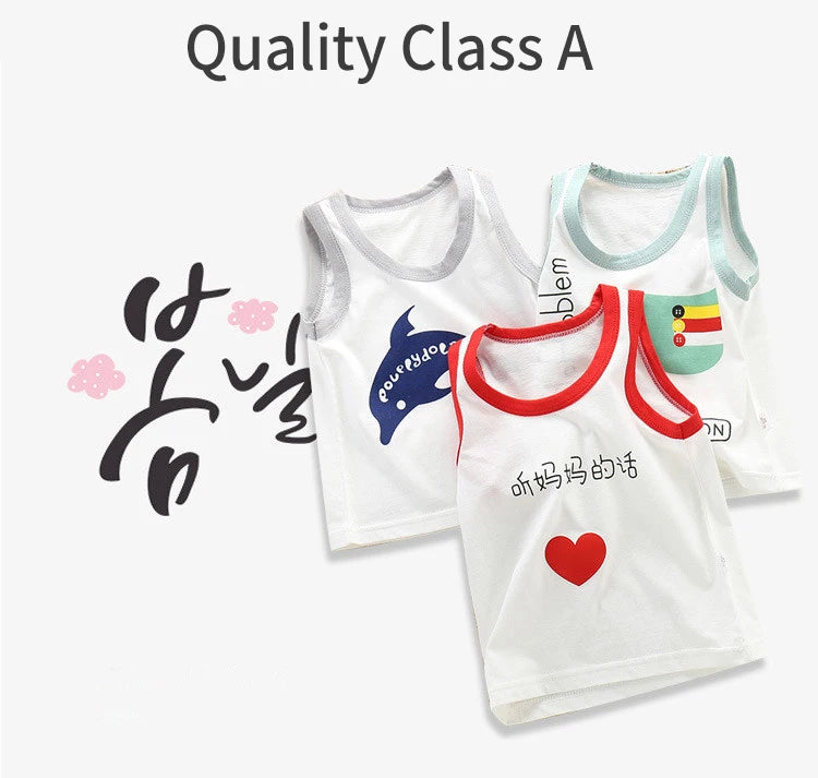 Summer Kids Tops Clothes Tank Sleeveless Breathable Cotton Children T-shirt Vest Top Clothing Outfit Cartoon Boys Girls 0-7Years