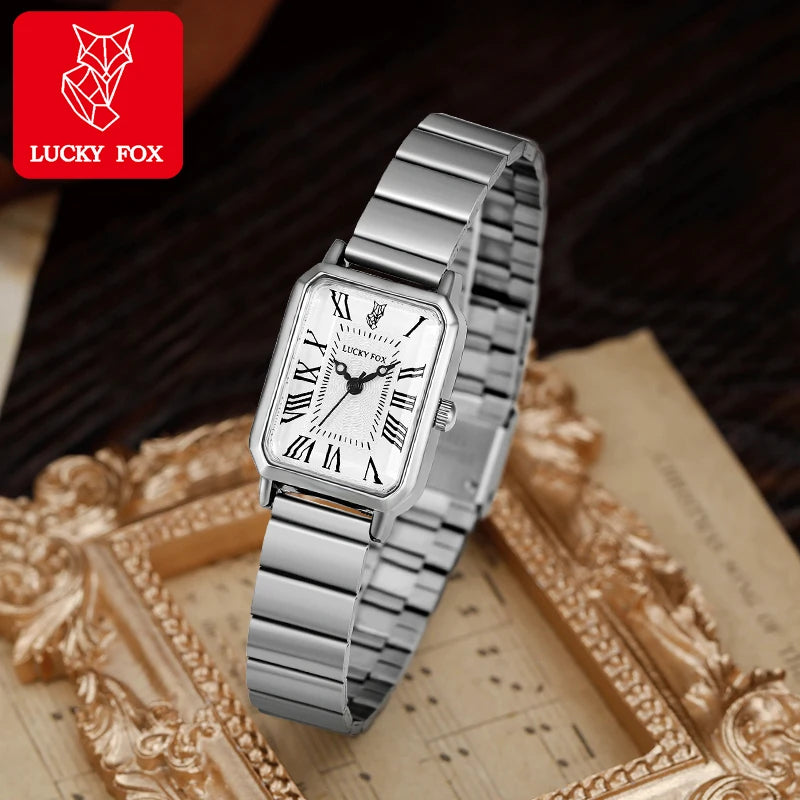 LUCKY FOX New Fashionable and Simple Women Watch Bracelet Jewelry Temperament Small Square Steel Strip Women Quartz Watch Reloj