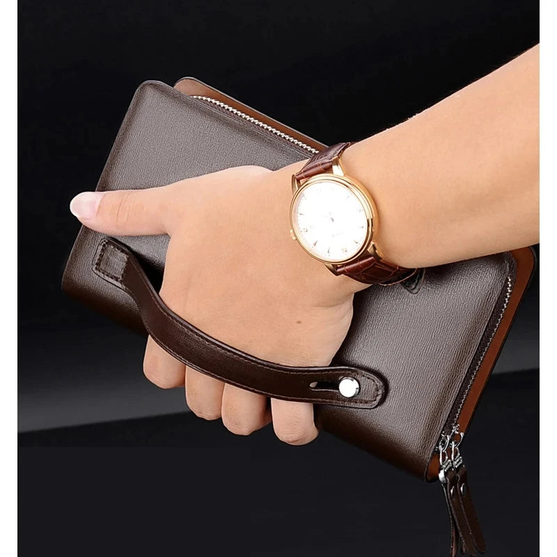 Luxury Brand Men Wallets with coin pocket Double Zipper Male Wallet long Large Men Purse coin Clutch Bag Black Business Clutch