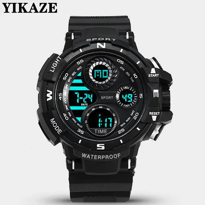 YIKAZE Men's LED Digital Watch Men Sport Watches Fitness Electronic Watch Multifunction Military Sports Watches Clock Kids Gifts