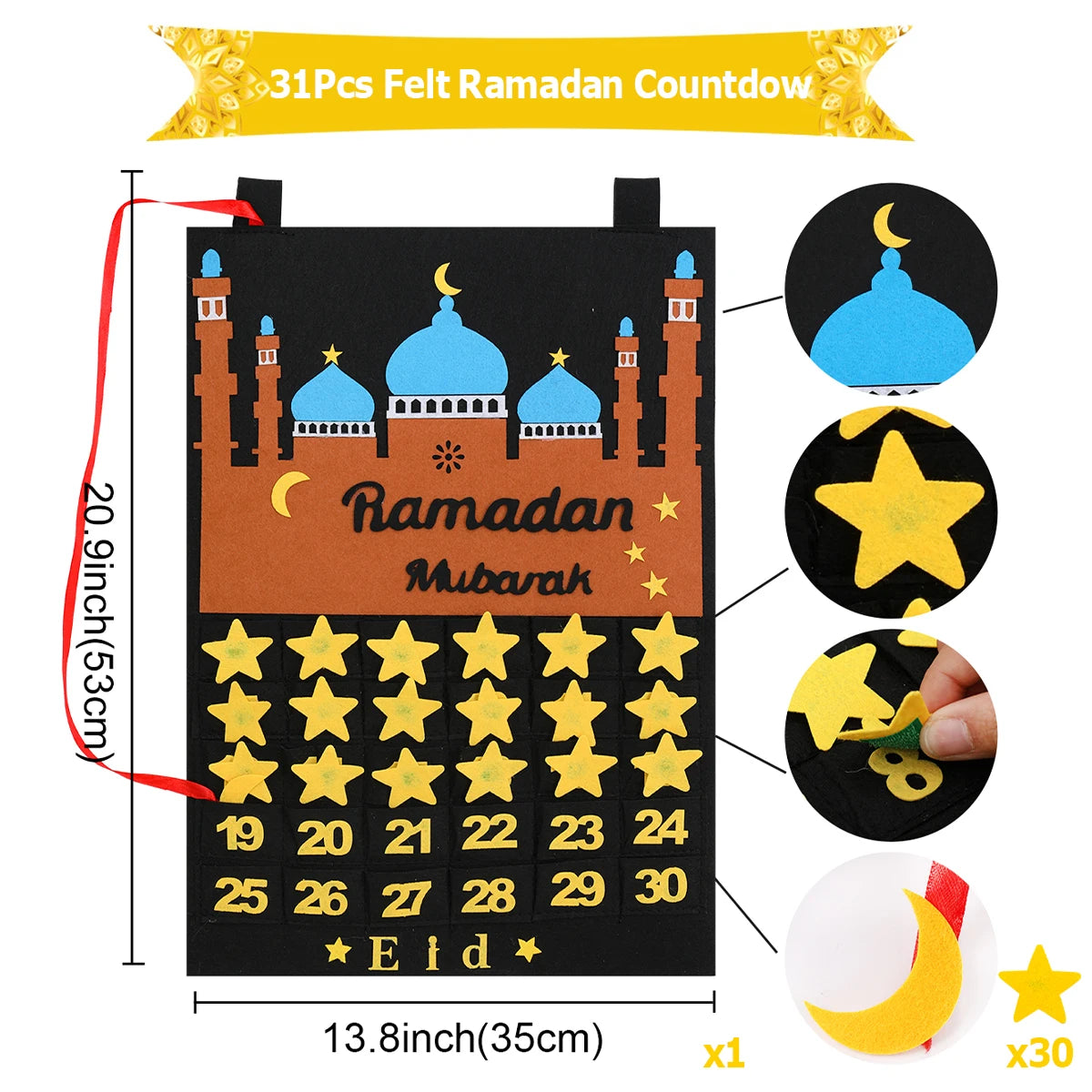 Ramadan Countdown Felt Calendar Eid Mubarak Decorations For Home Islamic Muslim Party Decor Ramadan Kareem Eid Al Adha Kid Gifts