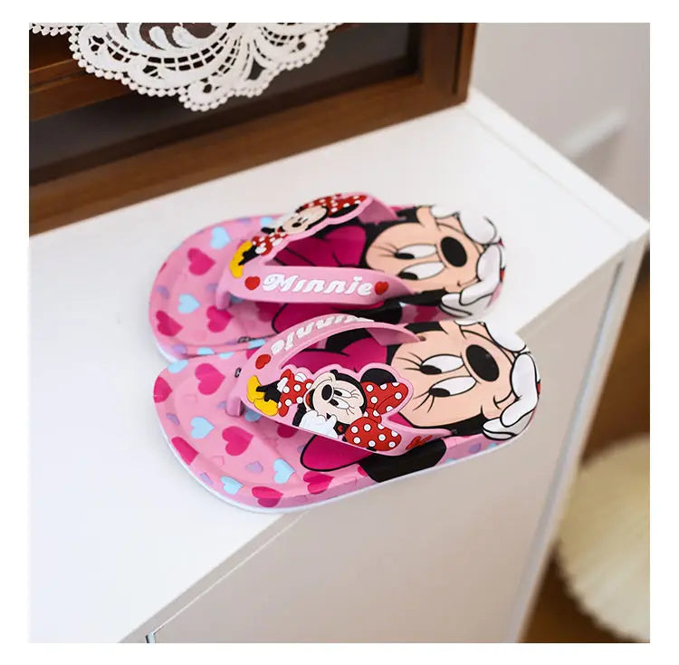 Disney Children's Flip-Flop Summer Indoor Cartoon Girl Mickey Mouse Sandals Princess Girl Slippers Pink Blue Shoes Size 24-35