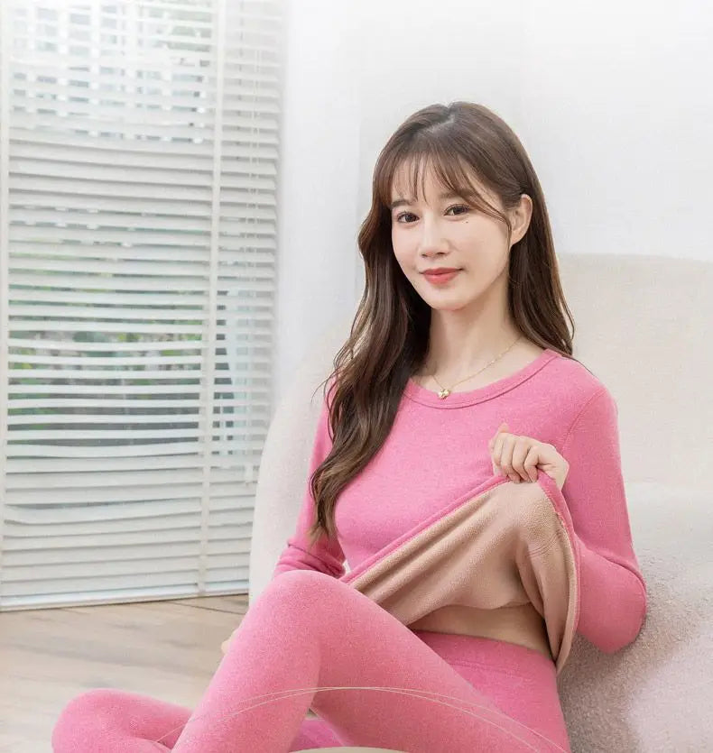 Thermal Underwear Women Suit  Thicken Lamb Fleece High Elastic High Waist Long Johns Bottoming Two Piece Sets Thermos Clothing