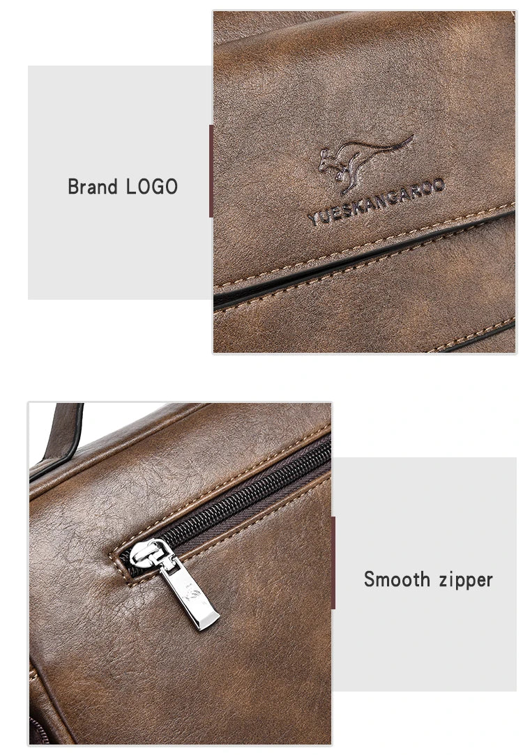 Luxury Kangaroo Brand Messenger Bags Men Leather Casual Crossbody Bag For Men Brown Black Business Shoulder Bag Male Handbags