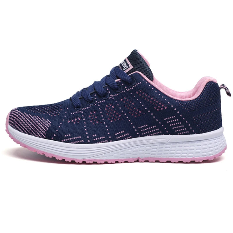 Women's Sneakers 2024 New Fashion Breathable Solid Color Walking Sneakers Women Mesh Fabric Lace Up Shoes Women Female Footwear