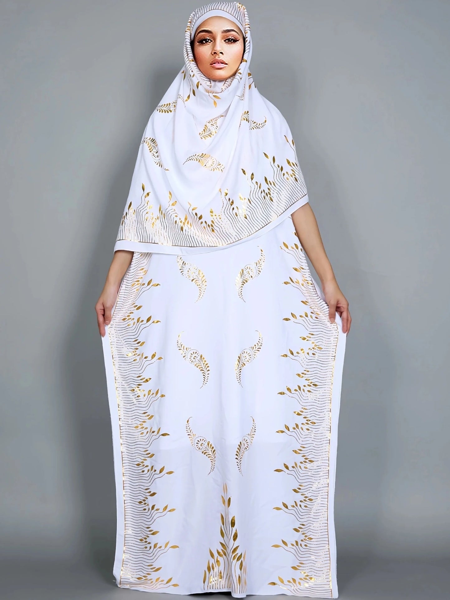 Dubai New Abaya For Women  Summer Short Sleeve Cotton Dress Gold Stamping Loose Lady Maxi Islam African Dress With Big Scarf