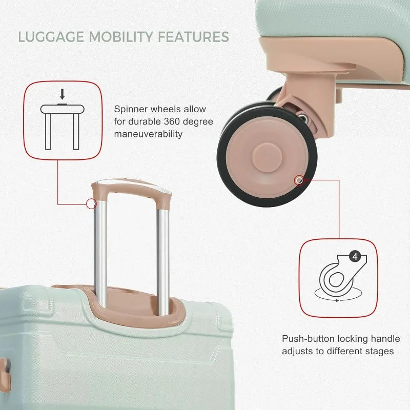 Luggage Sets 3 Piece Suitcase, Hardside Suit case with Spinner Wheels Lightweight TSA Lock, Ivory/Brown, 20/24/28 Inch