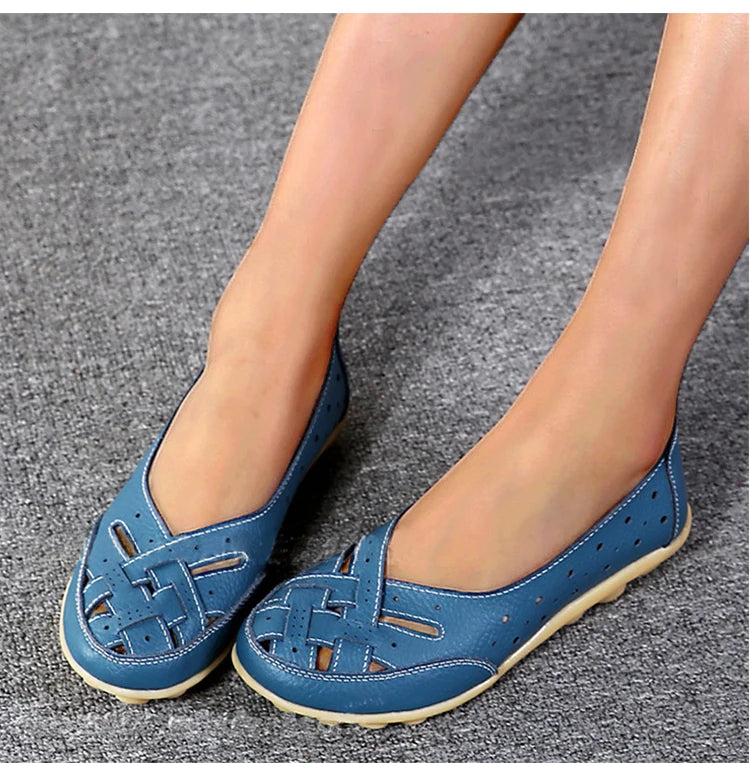 Women Shoes For Summer Flats Soft Leather Shoes Flat Slip On Loafers Women Casual Shoes Breather Moccasins Nursing Zapatos Mujer