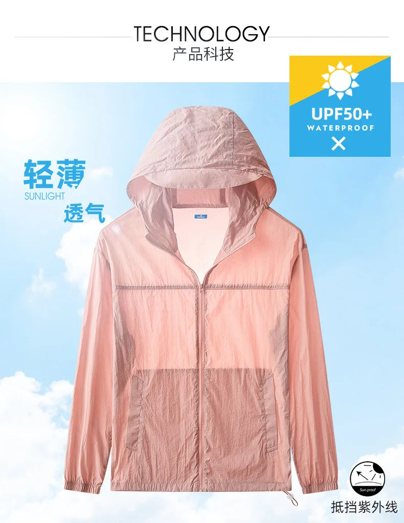 Men Ultrathin Waterproof Sun Protection Clothing Summer Casual Loose Quick-dry Breathable Lightweight Hooded Sports Windbreaker