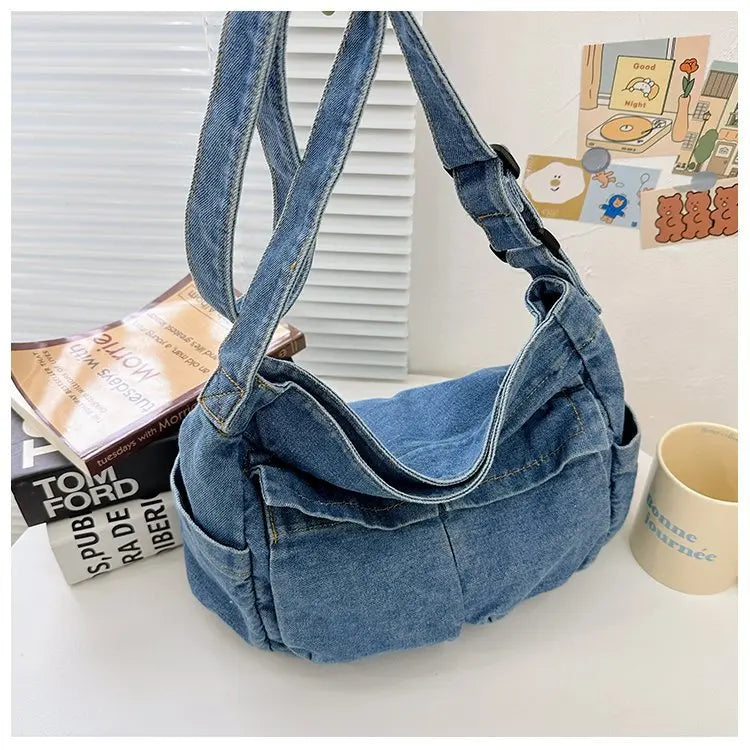 Denim Vintage Messenger Bag for Women Tote Handbag Fashion Jeans Crossbody Shoulder Bag Large Capacity Causal Ladies Satchel Bag