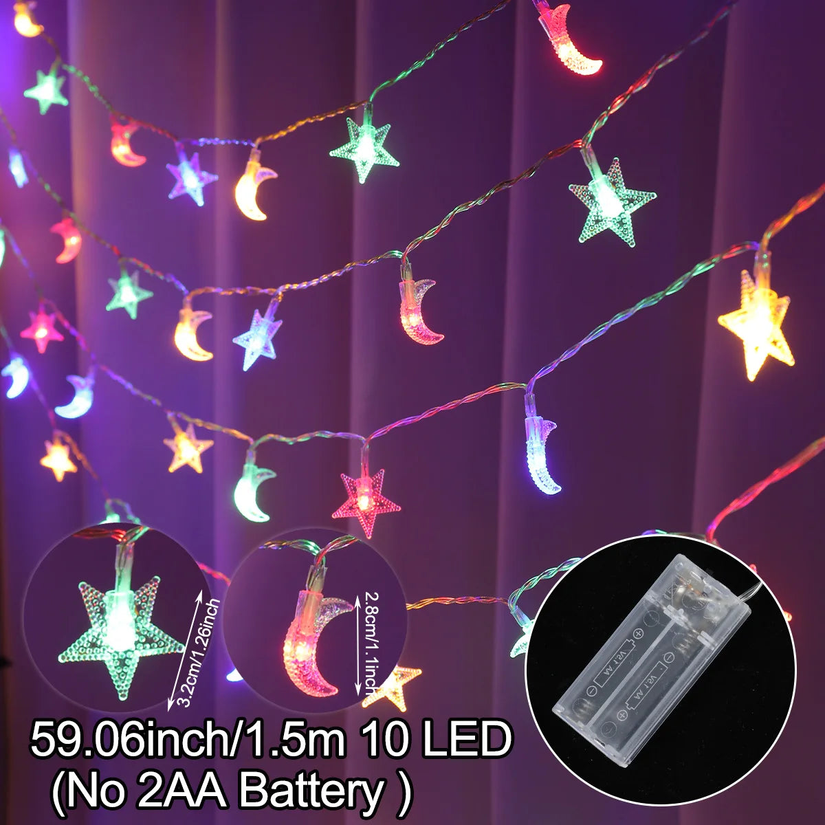 Star Moon LED Light String 2025 Eid Mubarak Ramadan Decoration for Home Ramadan Kareem Gift Islamic Muslim Party Decor Supplies