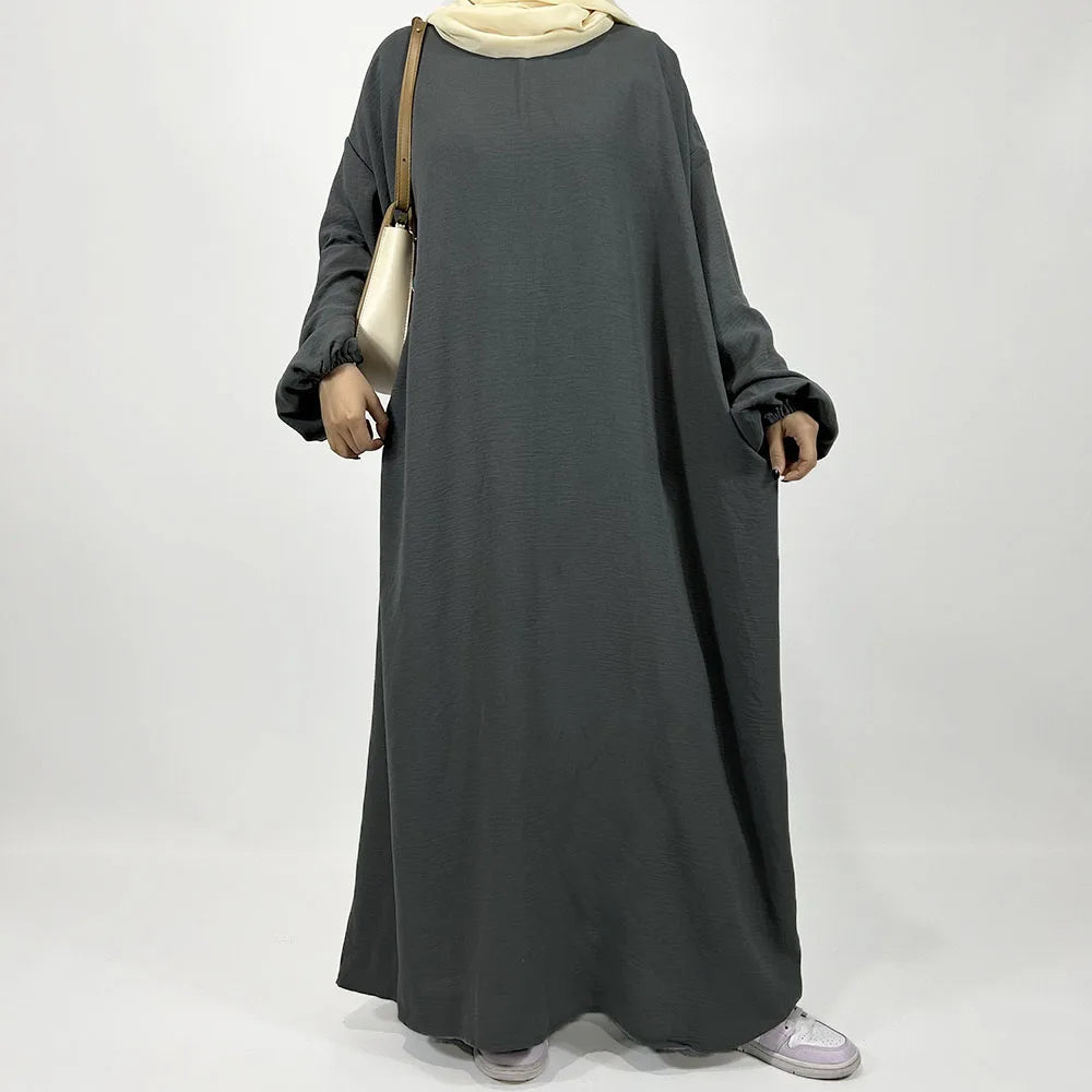 Straight Cut Crepe Abaya with Pockets Modest Elastic Cuff Loose Fitting Ramadan Islamic Dubai Luxury Muslim Women Kaftan Dress