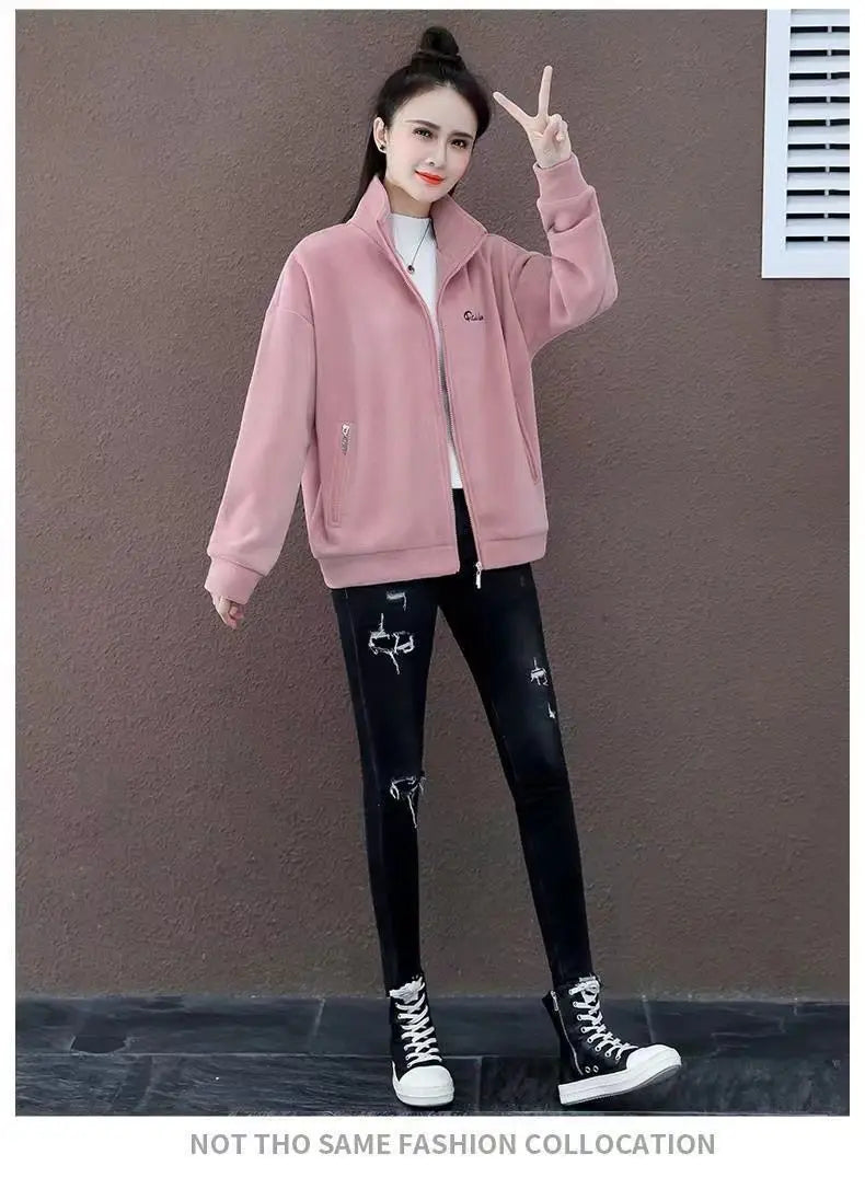 Autumn Winter Double Sided Polar Fleece Warm Coat Women Zipper Outdoor Running Sports Cardigan Warm Printing Letter Sweatshirt