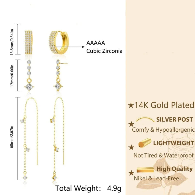 Zircon Jewellery Women Chain Dangle Earrings Trendy Earrings 2024 Earring Set Luxury Quality Jewelry Women's New Hoop Christmas